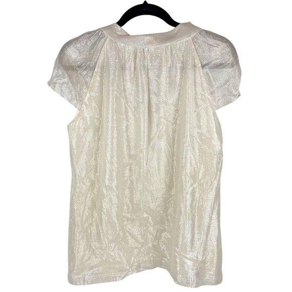 Classiques Entier Metallic Cream Gold Silk Blend Boat Neck Cap Sleeve Top Medium - Picture 2 of 10